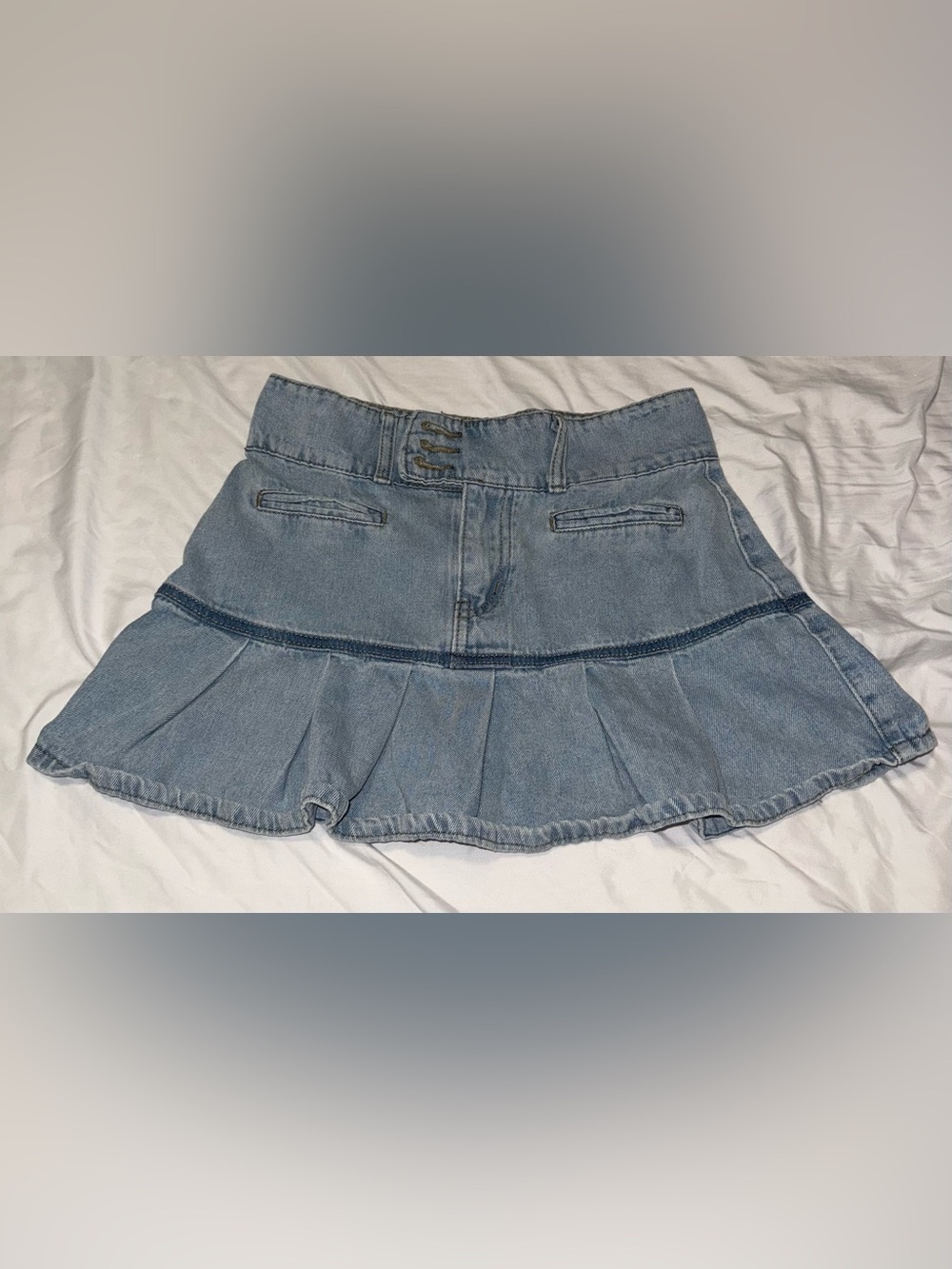 Light Wash Denim Mini Skirt with Ruffle Hem